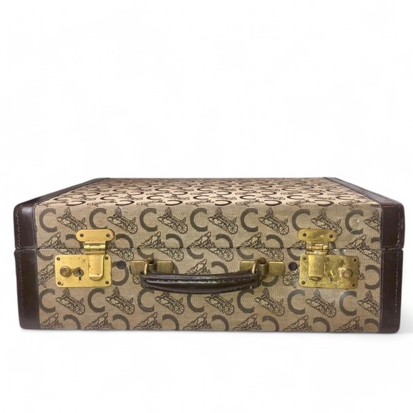 CELINE Brown Leather and Canvas Oversized Briefcase Suitcase Brass Locks ~1980’s - Picture 14 of 17